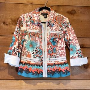 Etcetera White Floral Peplum Jacket Blazer Size 6